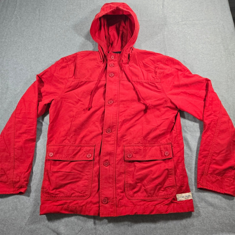Lucky Brand Mens Red Hooded Field Jacket Utility Utility Coat Size M 80318